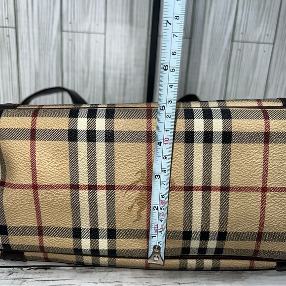 Burberry London Tote Bag Nova Check Plaid Canvas Leather Trim Shoulder Bag - Picture 11 of 16